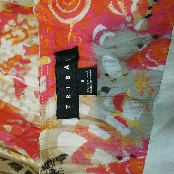 Tribal womans crinkled pleated sheer lined  floral print midi skirt size 6 EUC - Picture 6 of 8